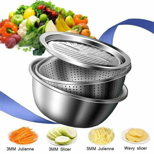 3 in 1 Multifunctional Stainless Steel Vegetable Grater and Slicer Basin Set